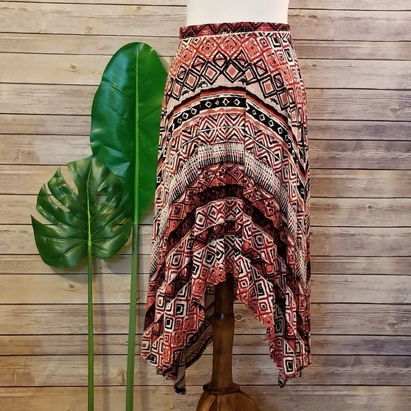 Bobeau ❤ Tribal Print High Low Flowy Skirt - Picture 1 of 7